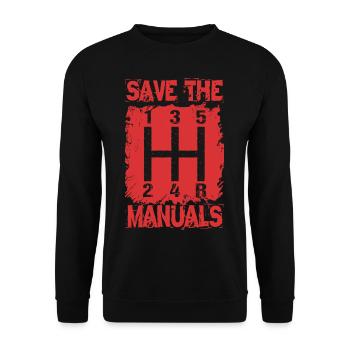 SAVE THE MANUALS KFZ Mechaniker Werkstatt Team - Unisex Pullover - Schwarz - Vorne - Alina (178cm) & Michal (187cm)