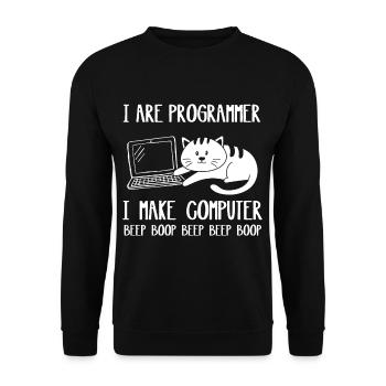 I Are Programmer Cat I Make Computer Beep Boop - Sweat-shirt Unisexe - noir - Devant - Alina (178cm) & Michal (187cm)