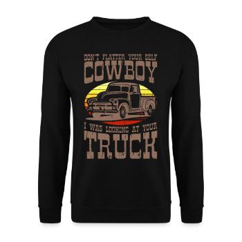 PICKUP TRUCK LUSTIG US Pickup Oldtimer US Car - Unisex Pullover - Schwarz - Vorne - Alina (178cm) & Michal (187cm)
