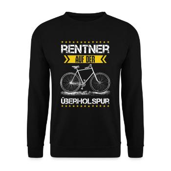 Geschenkidee für Rentner mit E-Bike oder Fahrrad - Unisex Pullover - Schwarz - Vorne - Alina (178cm) & Michal (187cm)