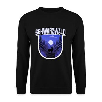 Schwarzwald Illustration Wald Bäume Hirsch - Unisex Pullover - Schwarz - Vorne - Alina (178cm) & Michal (187cm)
