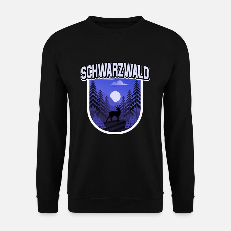 Schwarzwald Illustration Wald Bäume Hirsch - Unisex Pullover - Schwarz