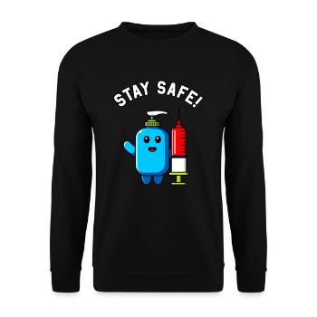 Bleib Gesund Desinfektion Hygiene Spritze Impfung - Unisex Pullover - Schwarz - Vorne - Alina (178cm) & Michal (187cm)