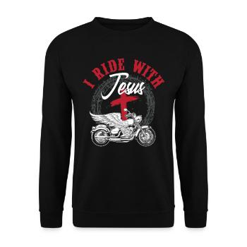 Jesus Christian Motorcyclist Motorcycle - Unisex Sweatshirt - black - Front - Alina (178cm) & Michal (187cm)