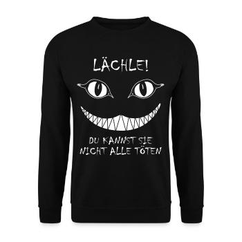 Lächle du Kannst Sie Nicht alle töten Katze - Unisex Pullover - Schwarz - Vorne - Alina (178cm) & Michal (187cm)