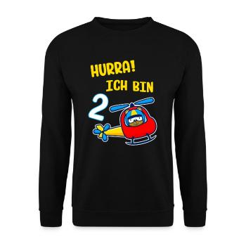 Kids 2nd Birthday Boy Helicopter Helicopter - Unisex Sweatshirt - black - Front - Alina (178cm) & Michal (187cm)