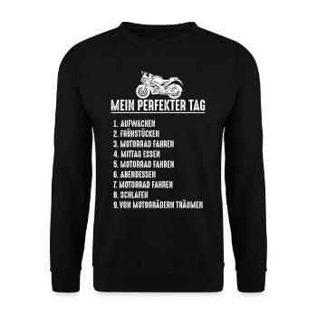 Mein Perfekter Tag Motorrad Fahrer Tagesplan - Unisex Pullover - Schwarz - Vorne - Alina (178cm) & Michal (187cm)