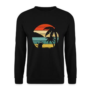 Pew Pew Vintage crazy cat palm tree cats graphic - Unisex Pullover - Schwarz - Vorne - Alina (178cm) & Michal (187cm)