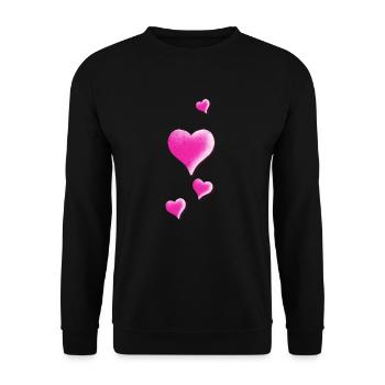 Pinke Herzen Illustration Vintage Herz Design - Unisex Pullover - Schwarz - Vorne - Alina (178cm) & Michal (187cm)