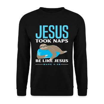 Faultier Jesus Nickerchen - Unisex Pullover - Schwarz - Vorne - Alina (178cm) & Michal (187cm)