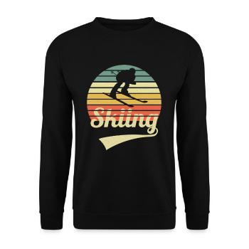 Vintage Skifahrer Retro Ski Fahrer Skier Geschenk - Unisex Pullover - Schwarz - Vorne - Alina (178cm) & Michal (187cm)