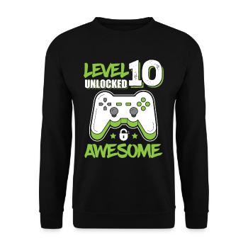 Level 10 Unlocked Awesome 2010 Game 10th Birthday - Unisex Pullover - Schwarz - Vorne - Alina (178cm) & Michal (187cm)