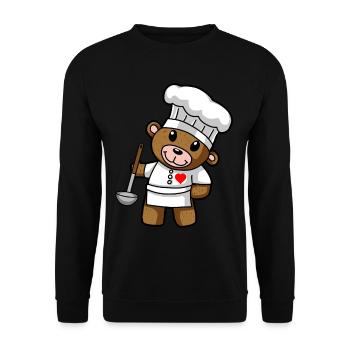 Teddybär Koch Kochmütze Kelle Suppen Küche - Unisex Pullover - Schwarz - Vorne - Alina (178cm) & Michal (187cm)