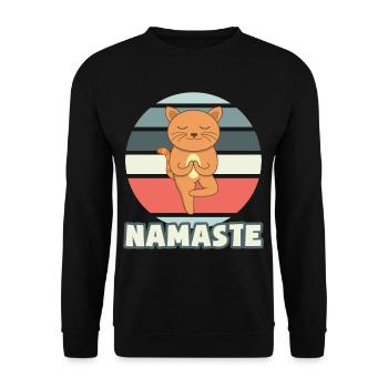 NAMASTE Yoga Katze Katzenbesitzer Yogalehrerin - Unisex Pullover - Schwarz - Vorne - Alina (178cm) & Michal (187cm)