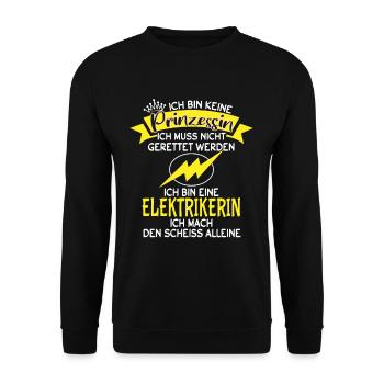 Keine Prinzessin - Elektrikerin Elektriker - Unisex Pullover - Schwarz - Vorne - Alina (178cm) & Michal (187cm)