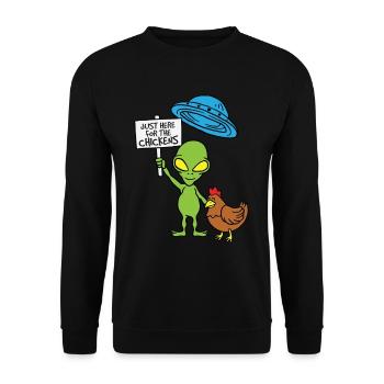 UFO Alien Just Here For The Chickens Chicken - Sweat-shirt Unisexe - noir - Devant - Alina (178cm) & Michal (187cm)