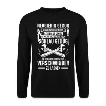 Mechaniker Neugierig Geschickt Schlau - Unisex Pullover - Schwarz - Vorne - Alina (178cm) & Michal (187cm)