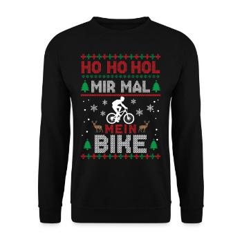 Ugly Christmas Ho Ho Hol mir mal mein Bike Fahrrad - Unisex Pullover - Schwarz - Vorne - Alina (178cm) & Michal (187cm)