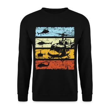 Helicopter Retro Vintage - Unisex Pullover - Schwarz - Vorne - Alina (178cm) & Michal (187cm)
