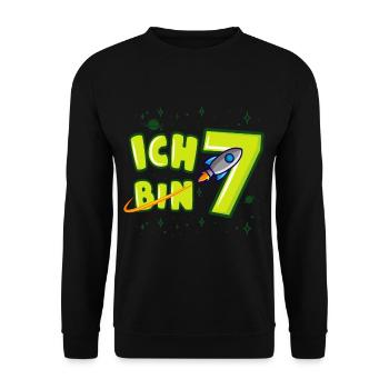 ICH BIN 7 Weltraum Kindergeburtstag 7 Jahre - Unisex Pullover - Schwarz - Vorne - Alina (178cm) & Michal (187cm)