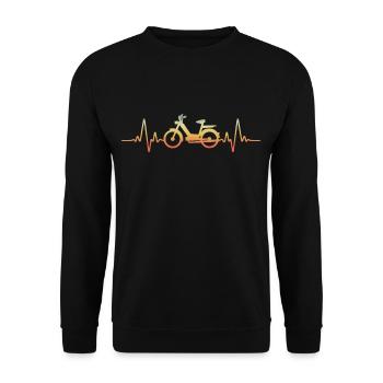 Retro Herzschlag Moped Mofafahrer Mofa Mofaroller - Unisex Pullover - Schwarz - Vorne - Alina (178cm) & Michal (187cm)