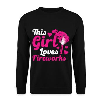 This Girl Loves Fireworks New Year - Unisex Pullover - Schwarz - Vorne - Alina (178cm) & Michal (187cm)