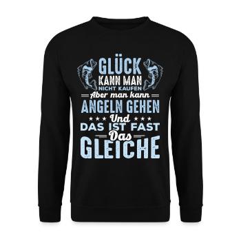 Glück kann man nicht kaufen - Angeln gehen Angler - Unisex Pullover - Schwarz - Vorne - Alina (178cm) & Michal (187cm)