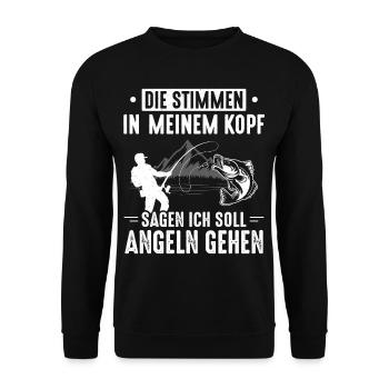 Stimmen im Kopf sagen ich soll angeln gehen - Unisex Pullover - Schwarz - Vorne - Alina (178cm) & Michal (187cm)