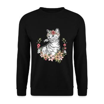 Chat avec fleurs Filles - Félins - Sweat-shirt Unisexe - noir - Devant - Alina (178cm) & Michal (187cm)