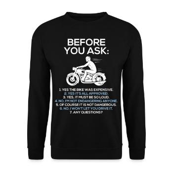 Before You Ask Motorcycle Rider Motorbike - Sweat-shirt Unisexe - noir - Devant - Alina (178cm) & Michal (187cm)