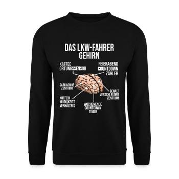 LKW-Fahrer Gehirn Trucker Fernfahrer - Unisex Pullover - Schwarz - Vorne - Alina (178cm) & Michal (187cm)