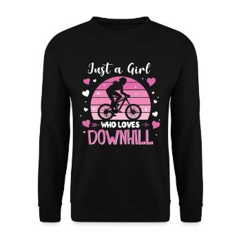 Just A Girl Who Loves Downhill Mountainbike Biker - Unisex Pullover - Schwarz - Vorne - Alina (178cm) & Michal (187cm)