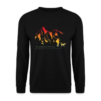 Jäger Berge Hund Wandern Vintage - Unisex Pullover - Schwarz - Vorne - Alina (178cm) & Michal (187cm)