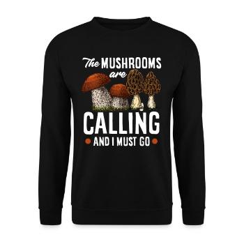 Pilzsammler - Wenn die Pilze anrufen Spruch - Unisex Pullover - Schwarz - Vorne - Alina (178cm) & Michal (187cm)
