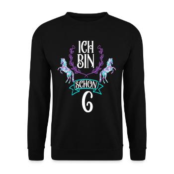 6. Geburtstag Pferdeliebhaberin Geschenk Mädchen - Unisex Pullover - Schwarz - Vorne - Alina (178cm) & Michal (187cm)