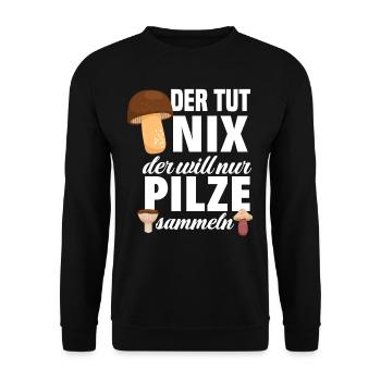 Lustiges Pilze Hobby Pilzsuche Sammeln Geschenk - Unisex Pullover - Schwarz - Vorne - Alina (178cm) & Michal (187cm)