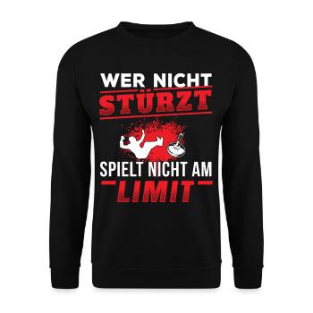 Eisstock Wer nicht stürzt spielt nicht am Limit - Unisex Pullover - Schwarz - Vorne - Alina (178cm) & Michal (187cm)