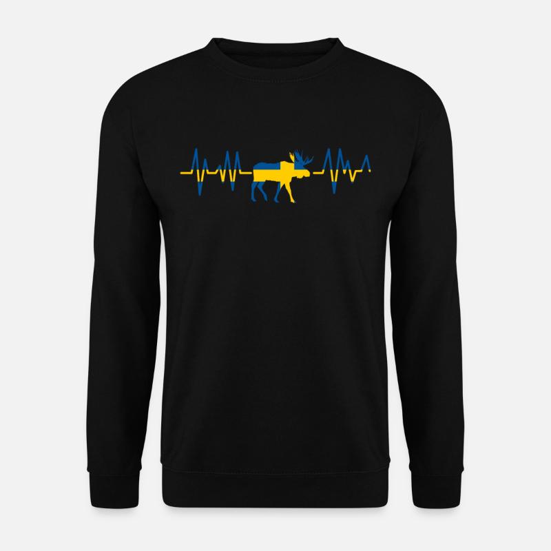 Schweden Elch Herzschlag Heartbeat Geschenk - Unisex Pullover - Schwarz