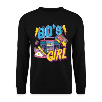 80er Jahre Mädchen Mottoparty Geschenk - Unisex Pullover - Schwarz - Vorne - Alina (178cm) & Michal (187cm)