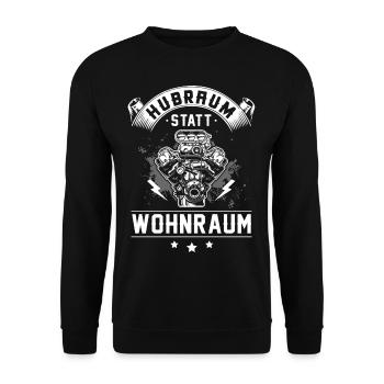 Hubraum Statt Wohnraum - Unisex Pullover - Schwarz - Vorne - Alina (178cm) & Michal (187cm)