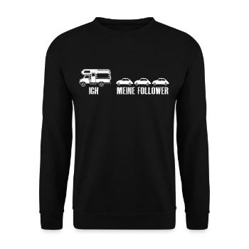 Wohnmobil Camping My Follower Wohnwagen Autofahrer - Unisex Pullover - Schwarz - Vorne - Alina (178cm) & Michal (187cm)