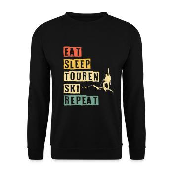 Eat Sleep Touren Ski Repeat Skitour Tourengeher - Unisex Pullover - Schwarz - Vorne - Alina (178cm) & Michal (187cm)