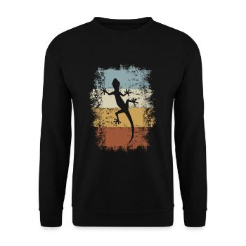 Retro Vintage Gecko Eidechse Reptilien Terraristik - Unisex Pullover - Schwarz - Vorne - Alina (178cm) & Michal (187cm)