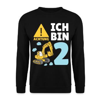 2. Geburtstag Bagger 2 Jahre Alt Baustelle Junge - Unisex Pullover - Schwarz - Vorne - Alina (178cm) & Michal (187cm)