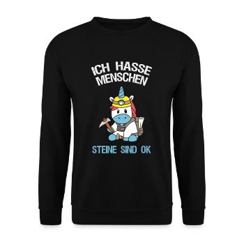 Ich Hasse Menschen Steine Sind OK Einhorn Geologe - Unisex Pullover - Schwarz - Vorne - Alina (178cm) & Michal (187cm)
