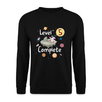 Astronaut 5. Geburtstag Level 5 Complete Weltraum - Unisex Pullover - Schwarz - Vorne - Alina (178cm) & Michal (187cm)