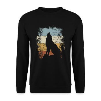 Retro Vintage Wolf - Unisex Pullover - Schwarz - Vorne - Alina (178cm) & Michal (187cm)