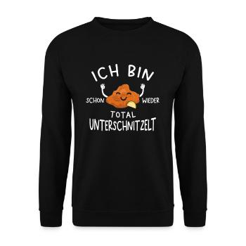 Bin schon wieder total unterschnitzelt Schnitzel - Unisex Pullover - Schwarz - Vorne - Alina (178cm) & Michal (187cm)