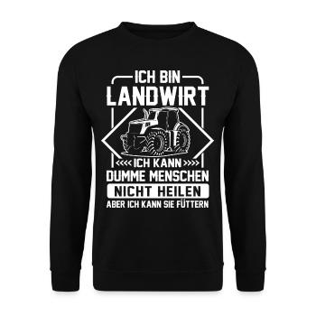 Landwirt Trekker Bauer Dumme Menschen füttern - Unisex Pullover - Schwarz - Vorne - Alina (178cm) & Michal (187cm)
