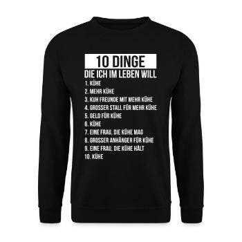 Dinge die ich im Leben Will Kuh Kühe Rinder - Unisex Pullover - Schwarz - Vorne - Alina (178cm) & Michal (187cm)
